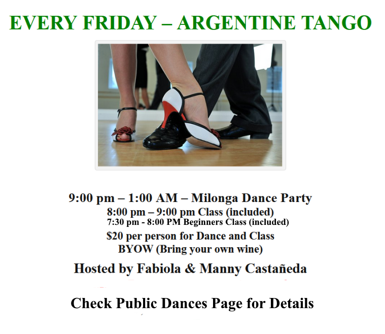Every Friday - Argentine Tango Dance Party & Class at Star Ballroom