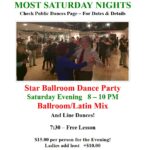 Public Dance at Star Ballroom!! – Every Saturday Evening – Ballroom/Latin Mix – 8:00 pm – 10:00 pm – 7:30 pm Free Class! – $20 Admission – Ladies Add $15 to Share Dance Hosts!