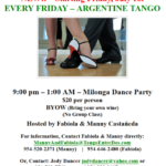 ARGENTINE TANGO DANCE PARTY – EVERY FRIDAY NIGHT – 9 PM – 1 AM – Class 8 PM – 9 PM (included)