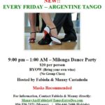 ARGENTINE TANGO DANCE PARTY – EVERY FRIDAY NIGHT – 9 PM – 1 AM – Class 8 PM – 9 PM (included)