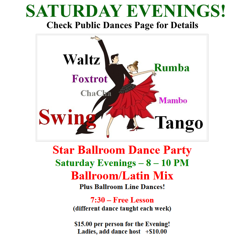 Saturday Evenings - Ballroom-Latin Mix Social Dance! - Check Public Dances Page for Details