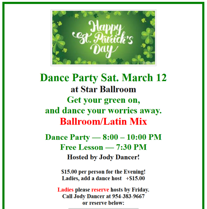 St Patrick's Day Dance - Saturday, March 12, 2022