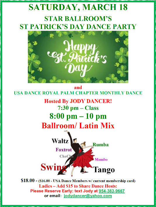 Star Ballroom St. Patrick's Day Dance Party - Saturday, March 18, 2023